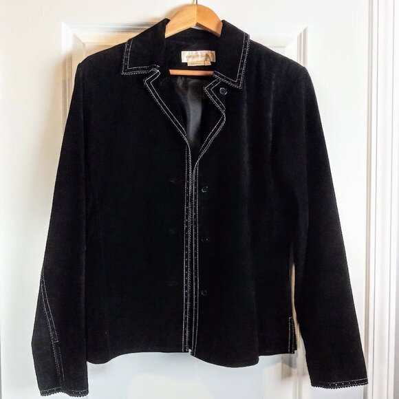Margaret Godfrey Jackets & Blazers - Margaret Godfrey Black Contrast Stitch Suede Jacket
